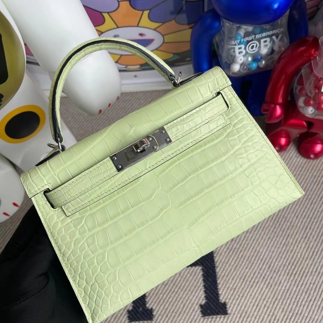 Hermes Kelly Mini II 2代 N7 Blue Tempete  Shiny Alligator Crocodile GHW-5748