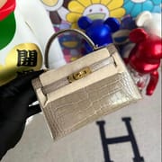 Hermès Kelly Mini II 2代 81 Gris Tourterelle  Shiny Alligator Crocodile GHW