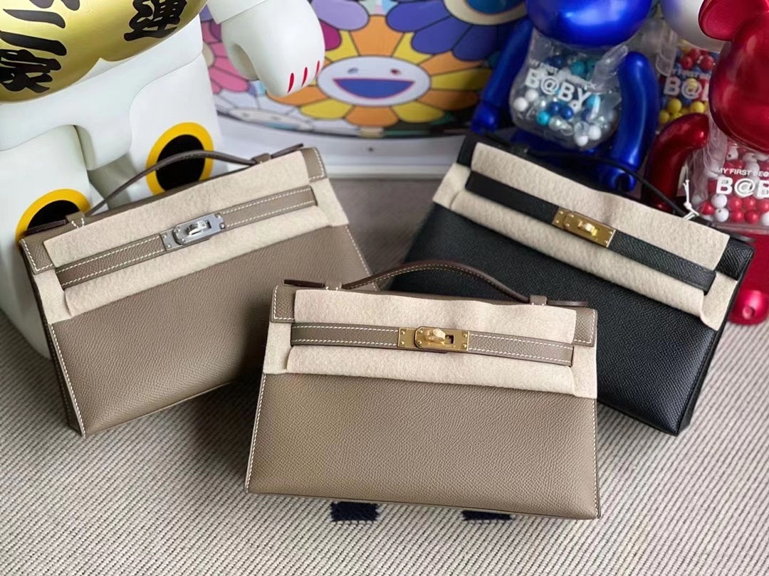 Hermes MiniKelly Pochette Epsom 18 Etoupe Hermes MiniKelly Pochette Epsom 18 Etoupe