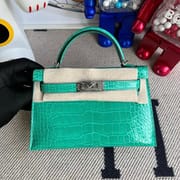 Hermes Kelly Mini II 20cm Shiny Alligator Crocodile 7T blue electric PHW-8303