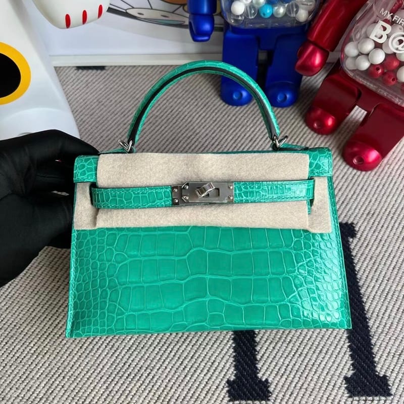 Hermès Kelly Mini II 19cm O6 Vert Jade Shiny Alligator Crocodile