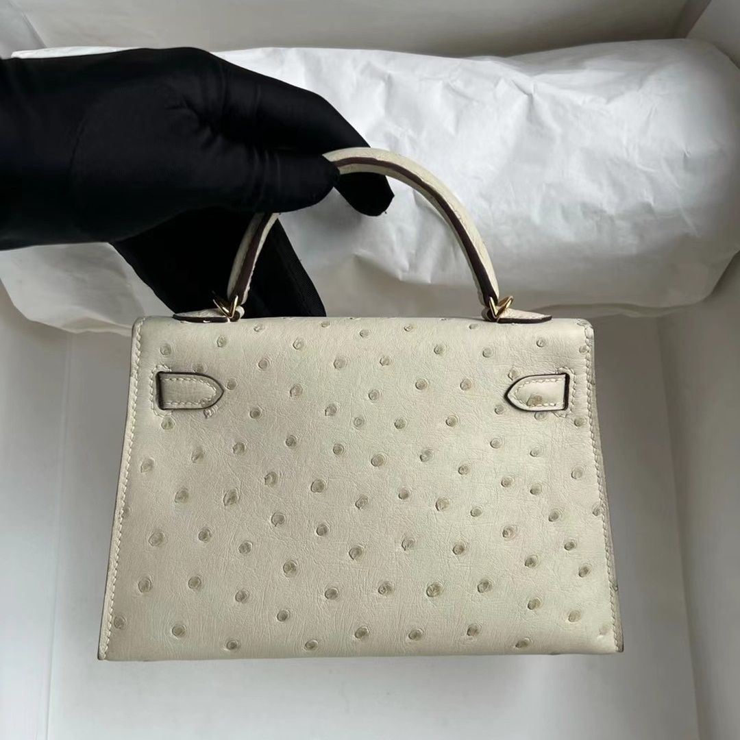 Hermes Kelly Mini II Ostrich 3C  Parchemin