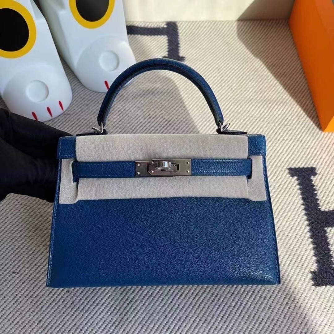 Hermes price kelly Mini II Chevre Mysore S4 Deep Blue L3 Rose Poupre