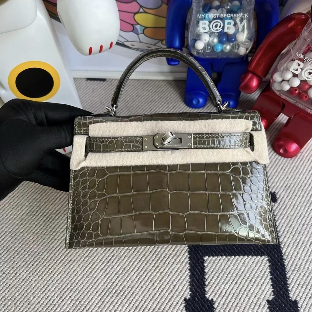 ermès Kelly Mini II 2代 G8 Vert Maquis  shiny alligator crocodile PHW