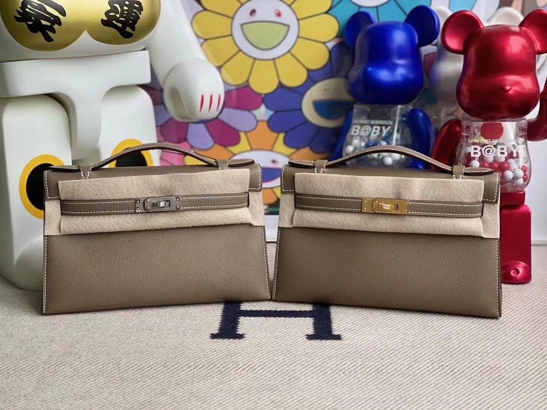 Hermes MiniKelly Pochette Epsom 18 Etoupe Hermes MiniKelly Pochette Epsom 18 Etoupe