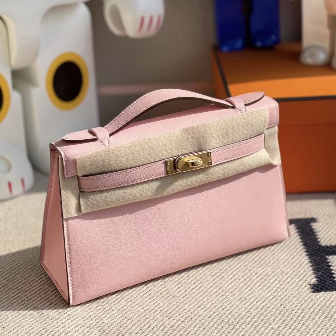 Hermes MiniKelly Pochette Swift 3Q Rose Sakura