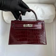 HHermès Kelly Mini II  7W Blue Izmir  shiny alligator crocodile GHW-3660