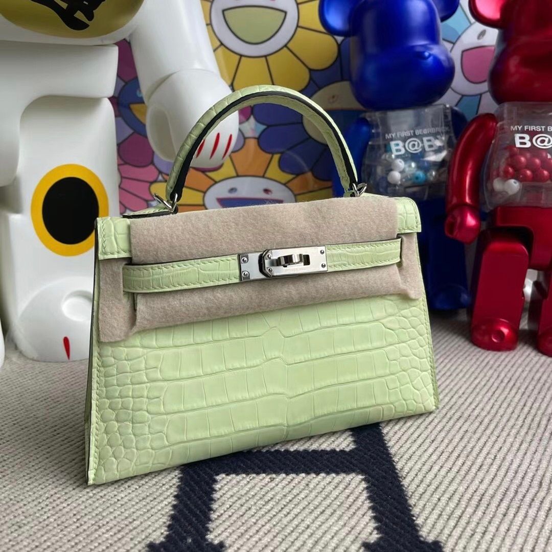 Hermes Kelly Mini II 2代 N7 Blue Tempete  Shiny Alligator Crocodile GHW-5748