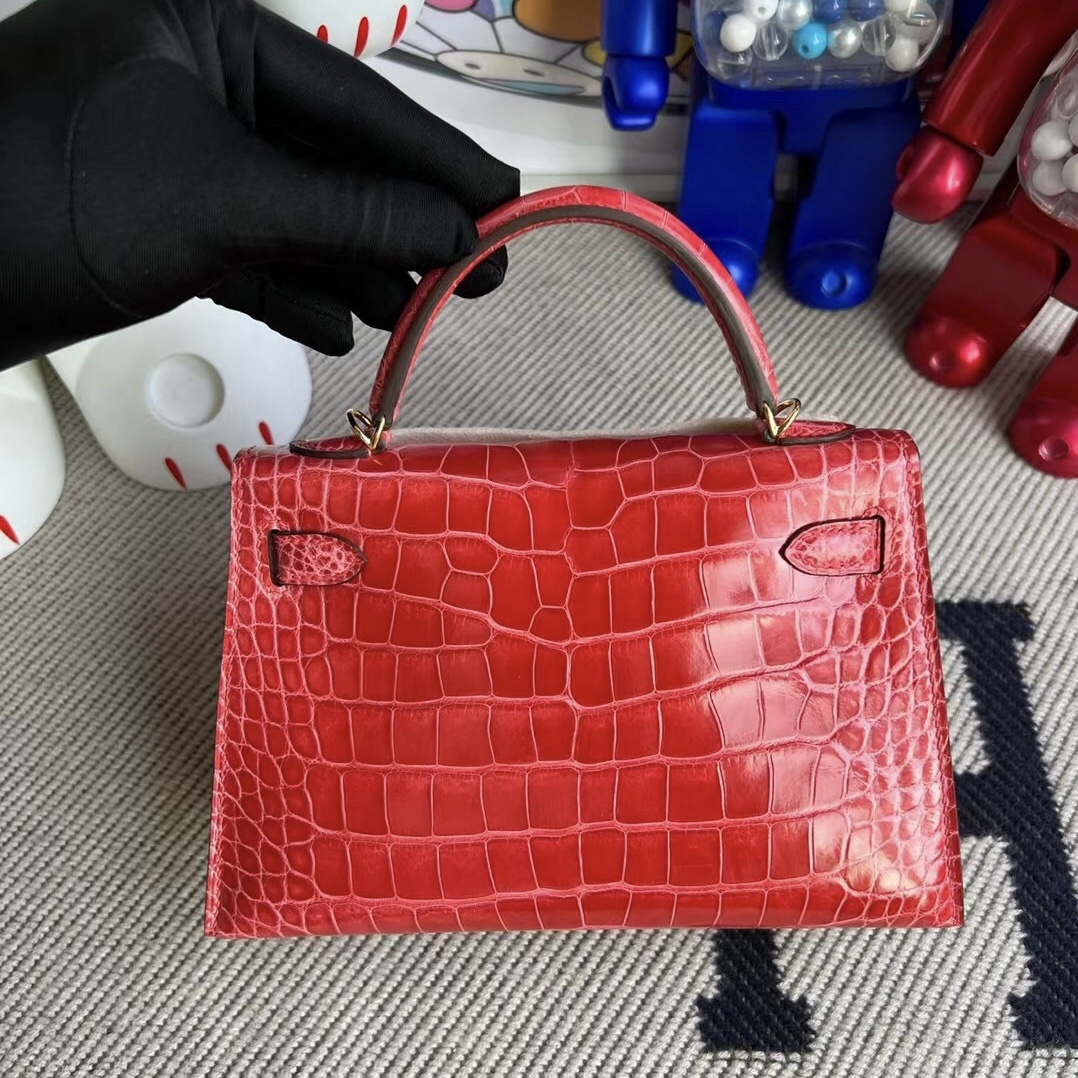 Hermès Kelly Mini II 2代 A5 Bouganinviller 杜鹃红 亮面美洲鳄鱼 Shiny Alligator Crocodile 金扣 GHW 全手工蜜蜡线缝制