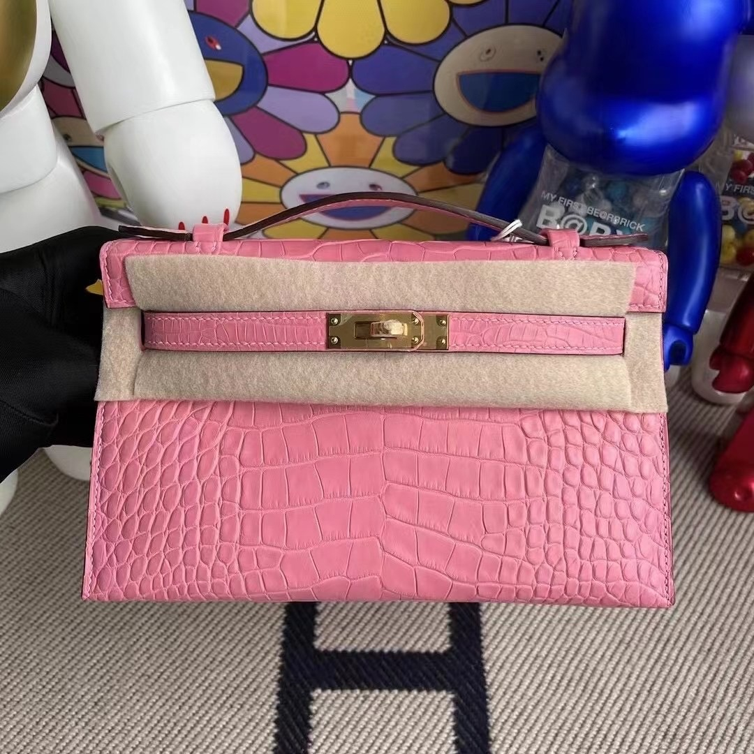 CK17 Ficelle  Shiny Alligator Crocodile Hermes Mini Kelly Pochette PHW-2011