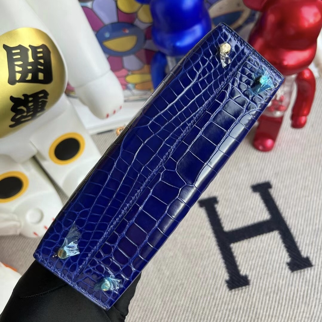 Hermes Kelly Mini II 2代 Shiny Alligator Crocodile 7T blue electric Hermes Kelly Mini II 2代 Shiny Alligator Crocodile 7T blue electric