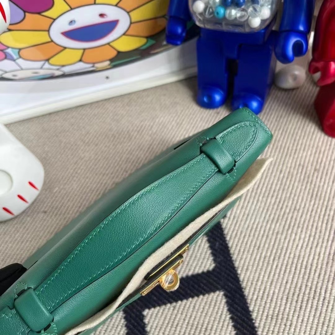Hermes MiniKelly Pochette Swift Z6 孔雀绿 Malachite 金扣 Hermes MiniKelly Pochette Swift Z6 孔雀绿 Malachite 金扣