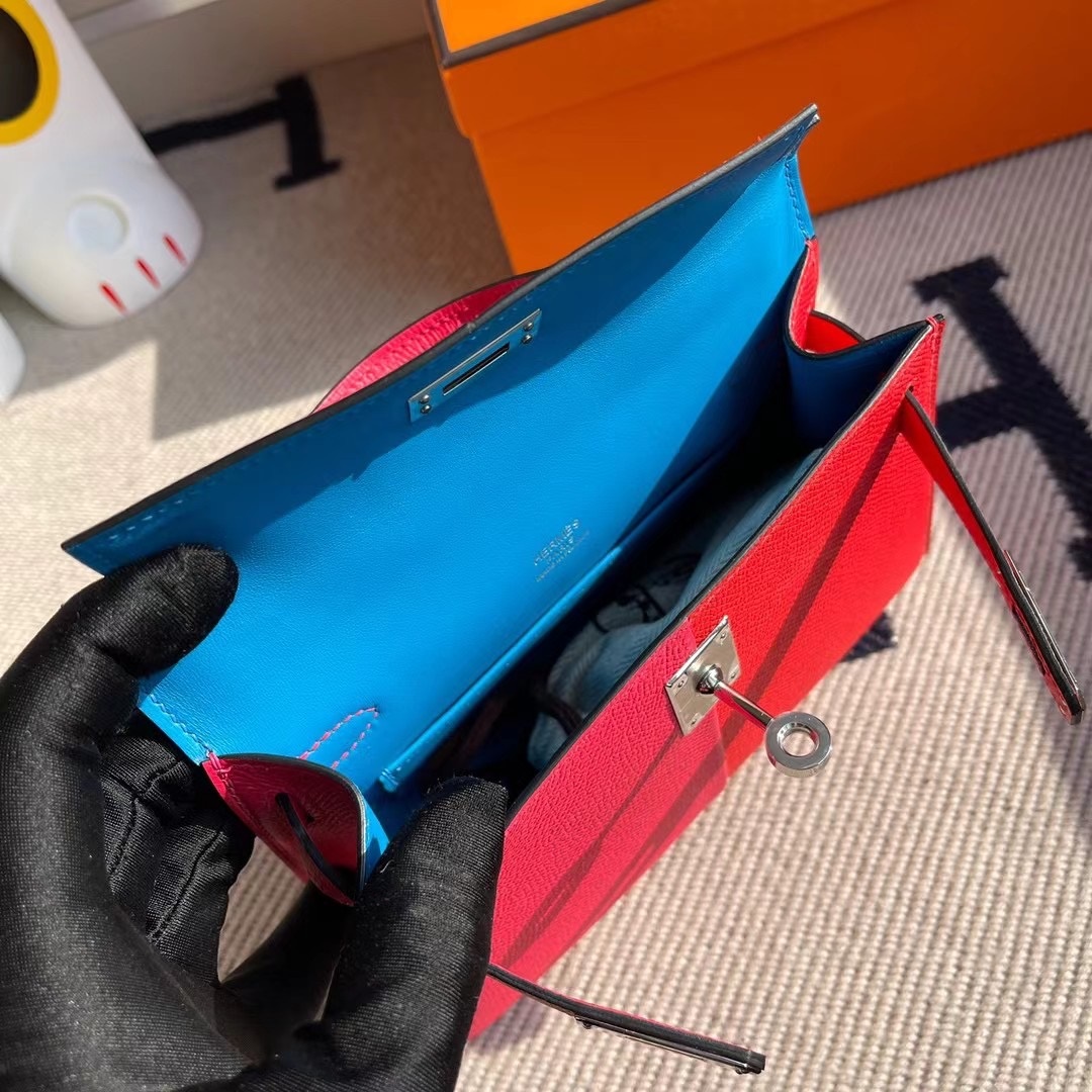 Hermes Kelly Mini Ⅱ Epsom I6 Rose Extreme S3 Rose de coeur B3 Blue Zanzibar