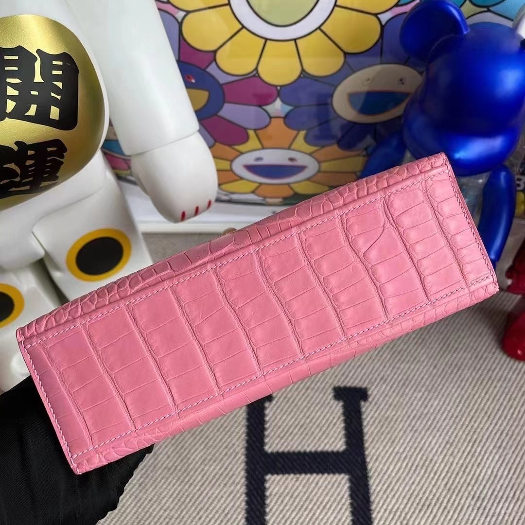 Hermes MiniKelly Pochette 5P pink Matte alligator crocodile