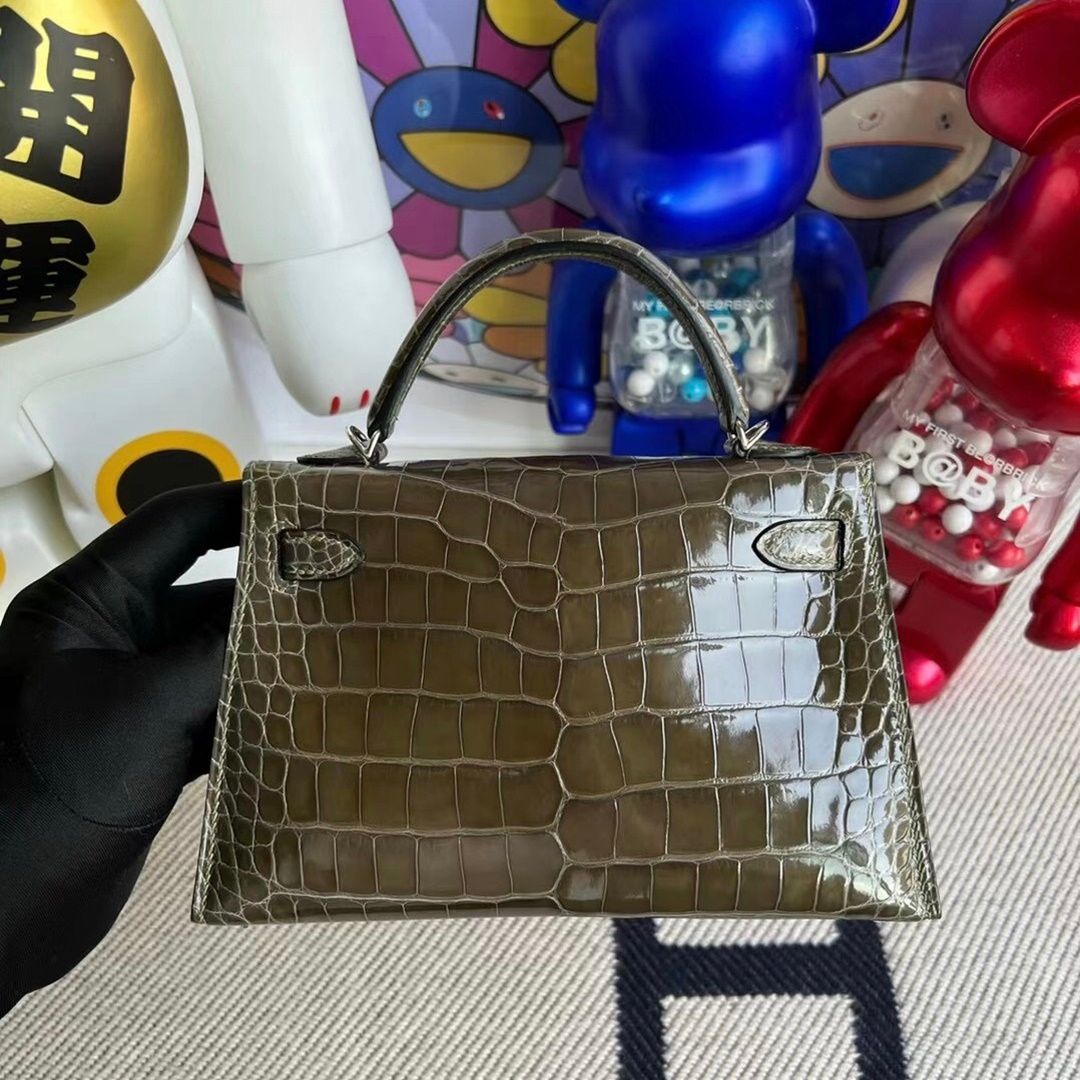 Hermès Kelly mini II Shiny Alligator Crocodile 7W Blue Izmir Gold hardware All hand sewing-0248-3331