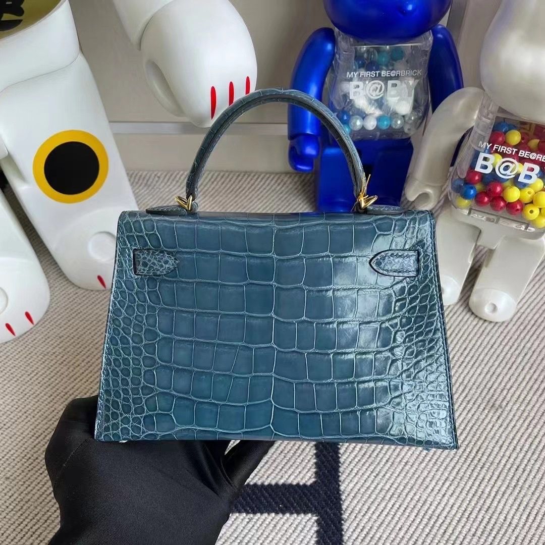 Hermes Kelly Mini II 2代 N7 Blue Tempete 风暴蓝 亮面美洲鳄鱼 Shiny Alligator Crocodile 金扣