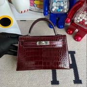 HHermès Kelly Mini II  7W Blue Izmir  shiny alligator crocodile GHW-3660