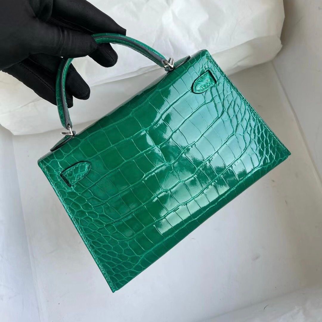 Hermès Kelly mini II Shiny Alligator Crocodile 7W Blue Izmir Gold hardware All hand sewing-0248-3907