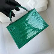 Hermès Kelly mini II Shiny Alligator Crocodile 7W Blue Izmir Gold hardware All hand sewing-0248-3907