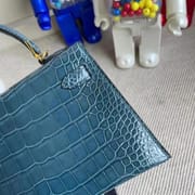 Hermes Kelly Mini II 2代 N7 Blue Tempete 风暴蓝 亮面美洲鳄鱼 Shiny Alligator Crocodile 金扣