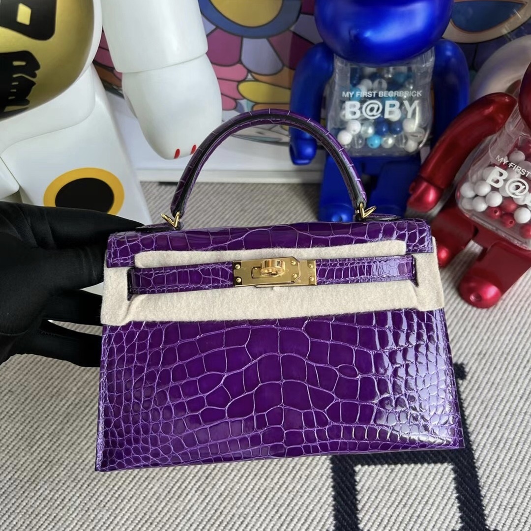 Hermès Kelly Mini II 2代 5L ultraviolet Shiny Alligator Crocodile GHW Hermès Kelly Mini II 2代 5L ultraviolet Shiny Alligator Crocodile GHW