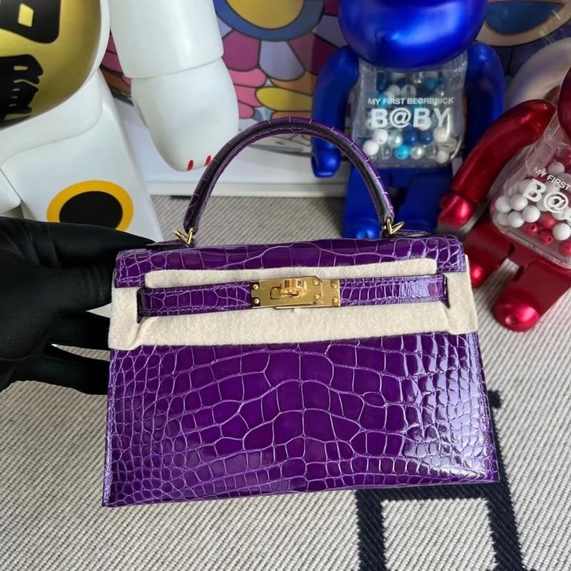 Hermès Kelly Mini II 2代 5L ultraviolet  Shiny Alligator Crocodile GHW