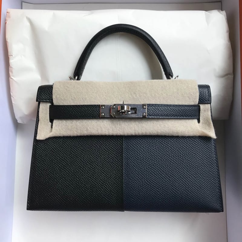 Mini Kelly 20cm Epsom 89 Noir/76 Blue Indigo/ 0f Blue Frida