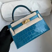 Hermès Kelly mini II Shiny Alligator Crocodile 7W Blue Izmir Gold hardware All hand sewing-0248-3495