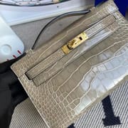 Hermes MiniKelly Pochette 22cm J5 Rose sheheraradez  Shiny alligator crocodile-3493