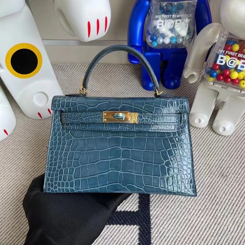 Hermes Kelly Mini II 2代 N7 Blue Tempete  Shiny Alligator Crocodile GHW