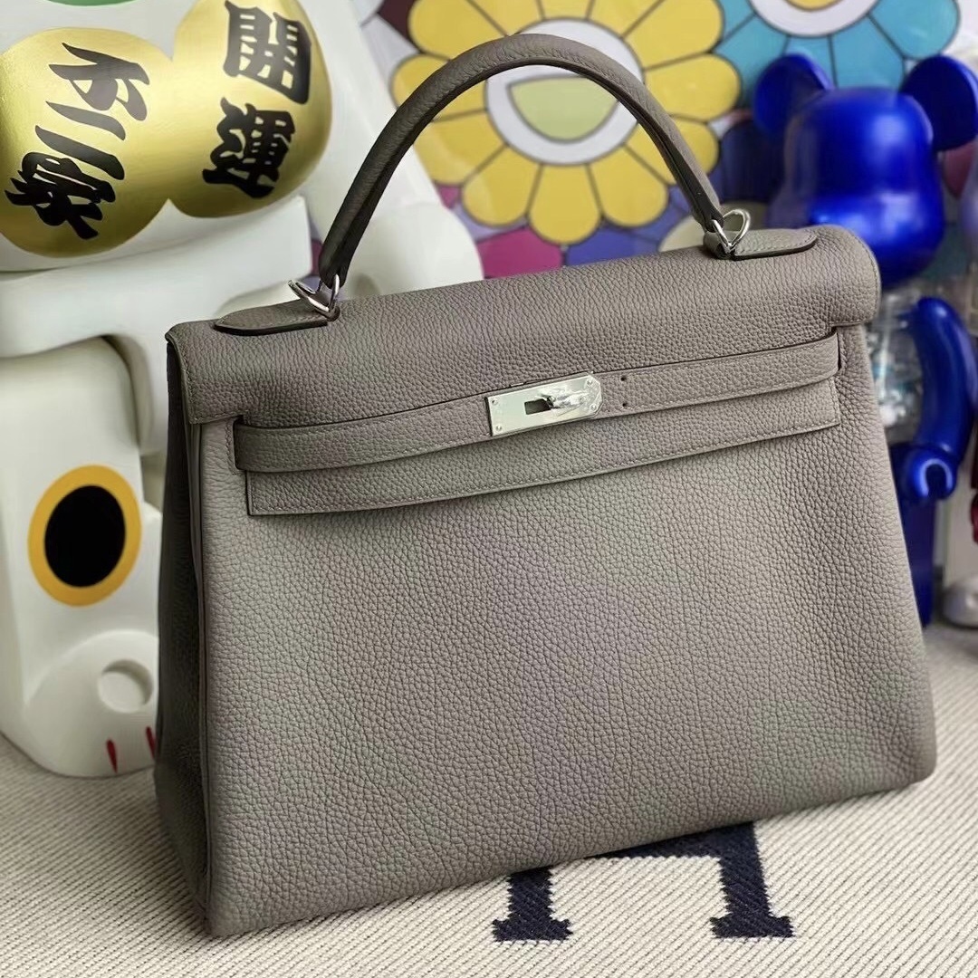 Hermes Kelly 32cm Togo M8  Griss Asphalt