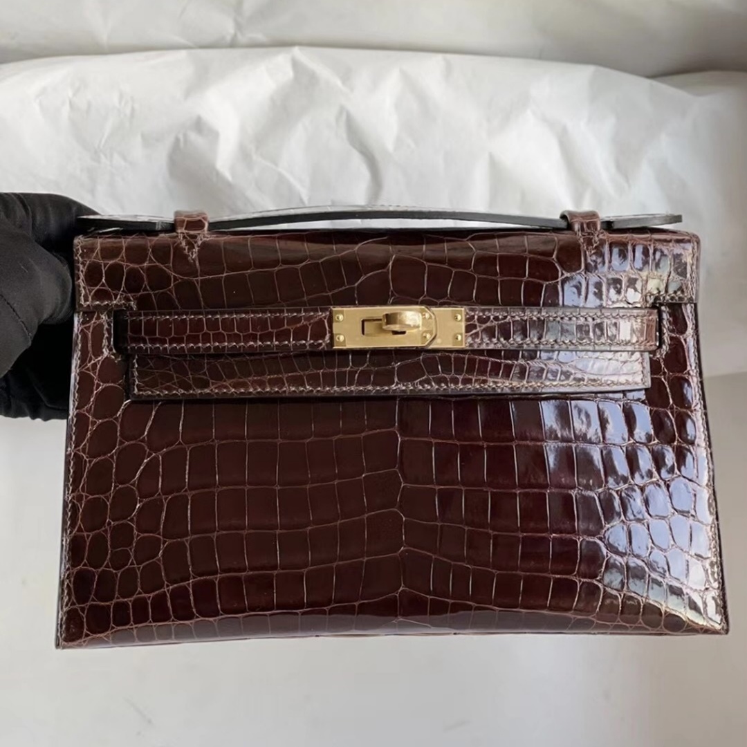 Hermes MiniKelly Pochette 22cm Shiny nilo crocodile CC31 Miel Hermes MiniKelly Pochette 22cm Shiny nilo crocodile CC31 Miel