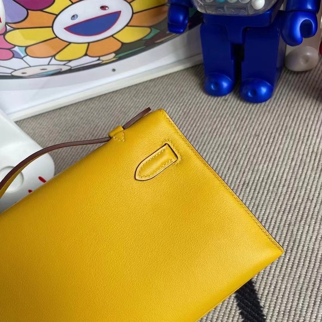 Hermes MiniKelly Pochette 22cm Swift 9D Amber