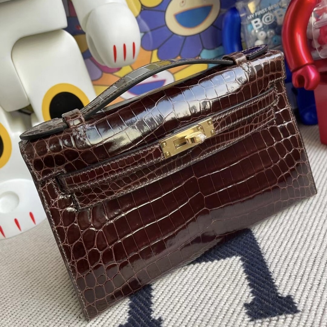 Hermes MiniKelly Pochette 22cm Shiny nilo crocodile CC31 Miel Hermes MiniKelly Pochette 22cm Shiny nilo crocodile CC31 Miel