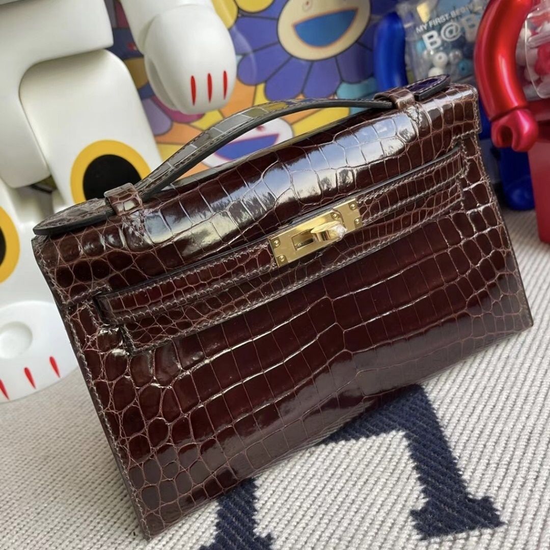 Hermes MiniKelly Pochette Shiny nilo crocodile CK88 Graphite-1093