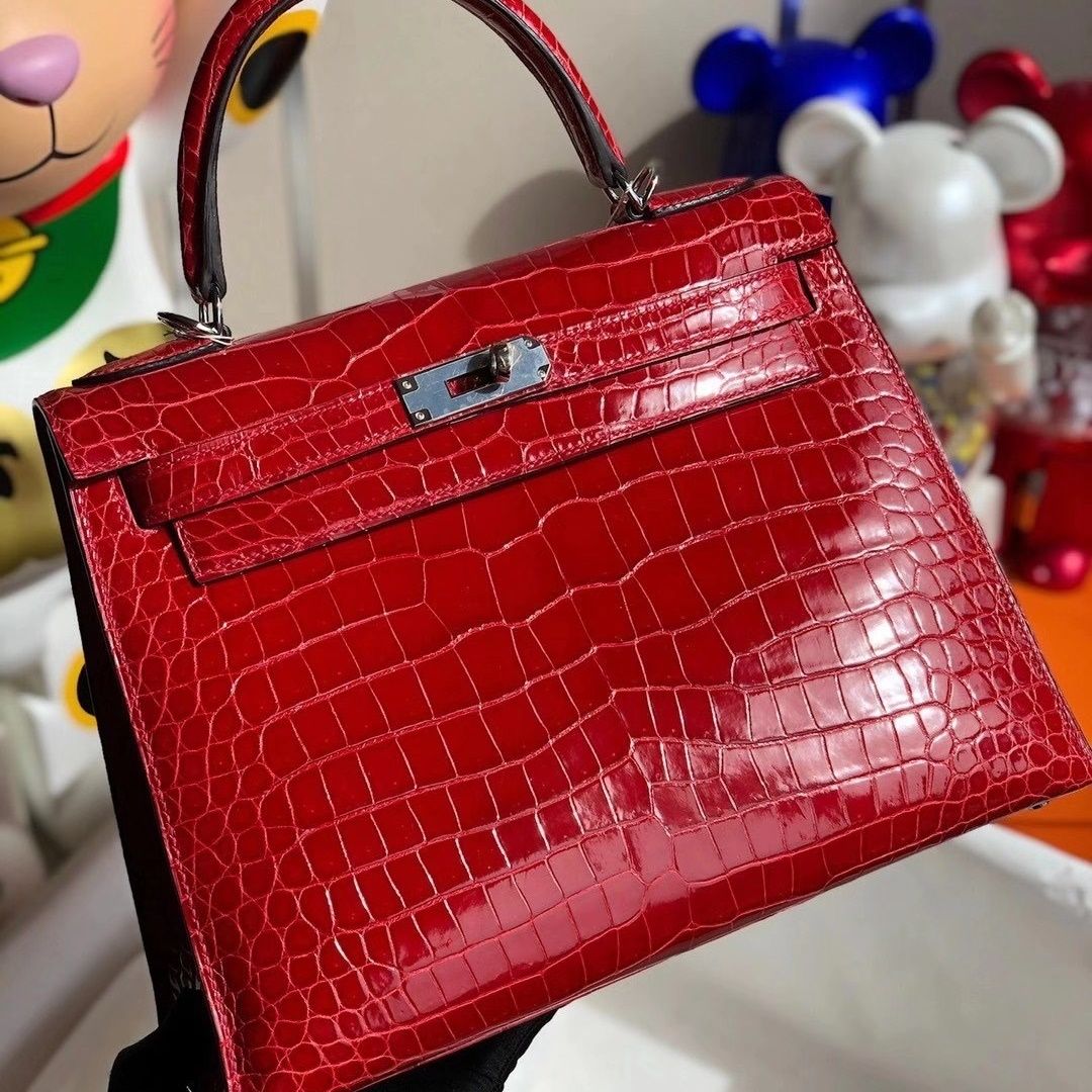 Hermes Kelly 28cm ck95 Braise  Shiny Porosus Crocodile ＾