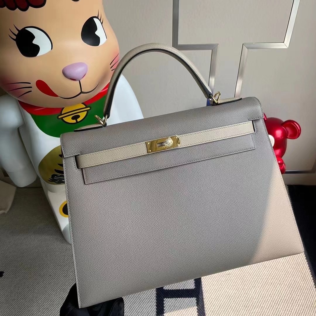 Hermes Kelly 32cm Epsom M8  Griss Asphalte/S2 Trench