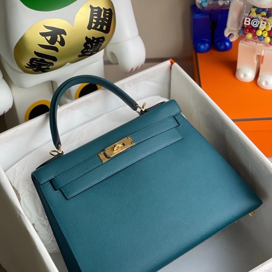 Hermes Kelly 28cm Epsom 6O  Vert Cypres-7826