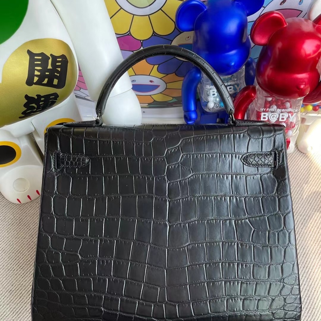 Hermes Kelly 32cm So Black 89 Noir  Matte Nilo Crocodile HCP