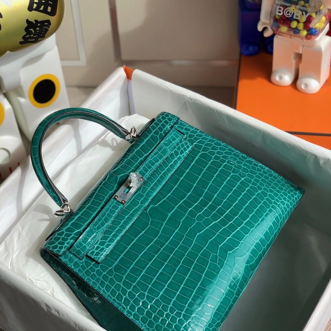 Hermes Kelly 28cm HCP Shiny Porosus Crocodile  O6 Vert Jade  ＾