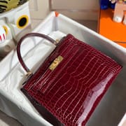 Hermes Kelly 28cm 6Q Very emeraude Shiny Porosus Crocodile ＾-0873