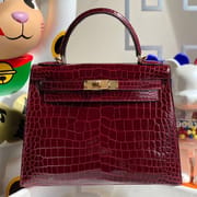 Hermes Kelly 28cm 6Q Very emeraude Shiny Porosus Crocodile ＾-0873
