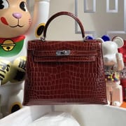 Hermes HSS Kelly 28cm J5 Rose Sheheraradez 89 Noir Porosus Crocodile-5215