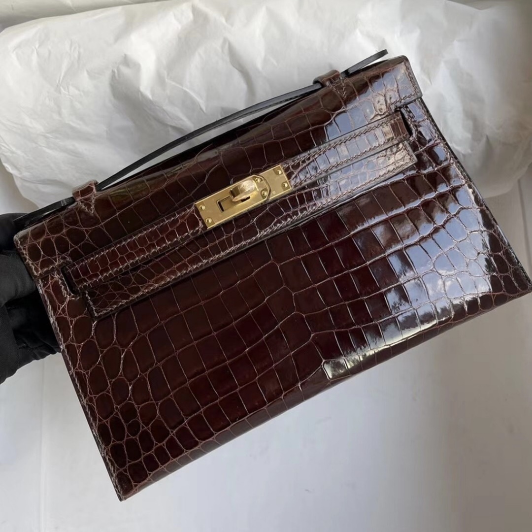 Hermes MiniKelly Pochette 22cm Shiny nilo crocodile CC31 Miel Hermes MiniKelly Pochette 22cm Shiny nilo crocodile CC31 Miel