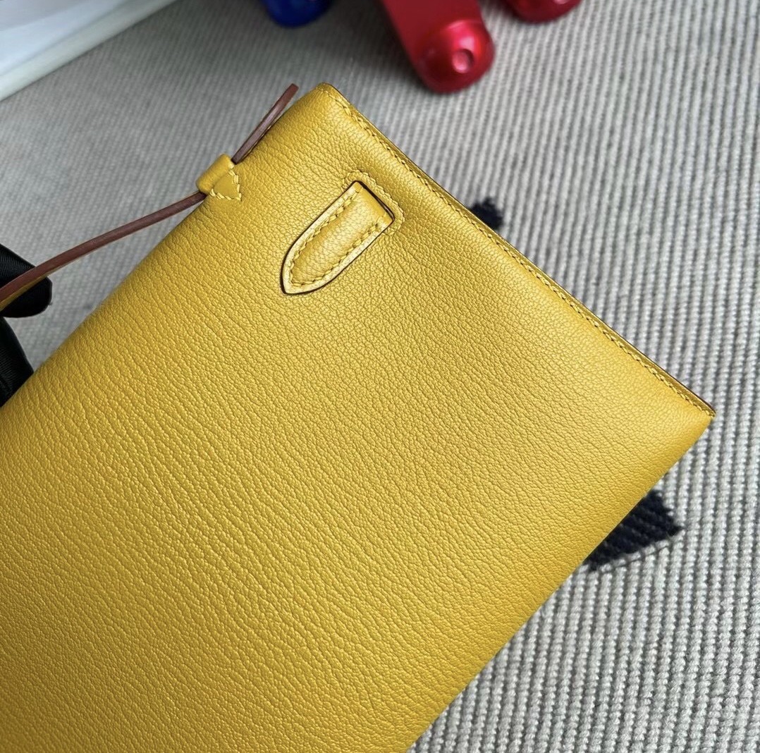 Hermes MiniKelly Pochette Chevre 9D Amber