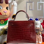Hermes HSS Kelly 28cm J5 Rose Sheheraradez 89 Noir Porosus Crocodile-5215