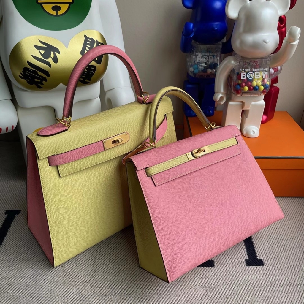 Hermes Kelly 28cm Hss Epsom 1Z jaune poussin 1Q rose confetti Hermes Kelly 28cm Hss Epsom 1Z jaune poussin 1Q rose confetti