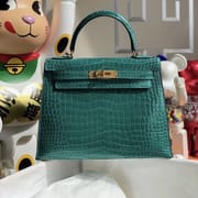 Hermes Kelly 28cm 6Q Very emeraude  Shiny Porosus Crocodile ＾-6770
