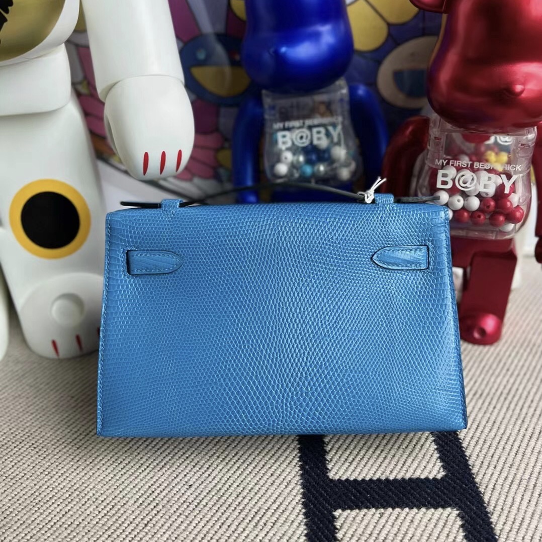 Hermes Mini Kelly Pochette 7Q Blue Mykonos Lizard