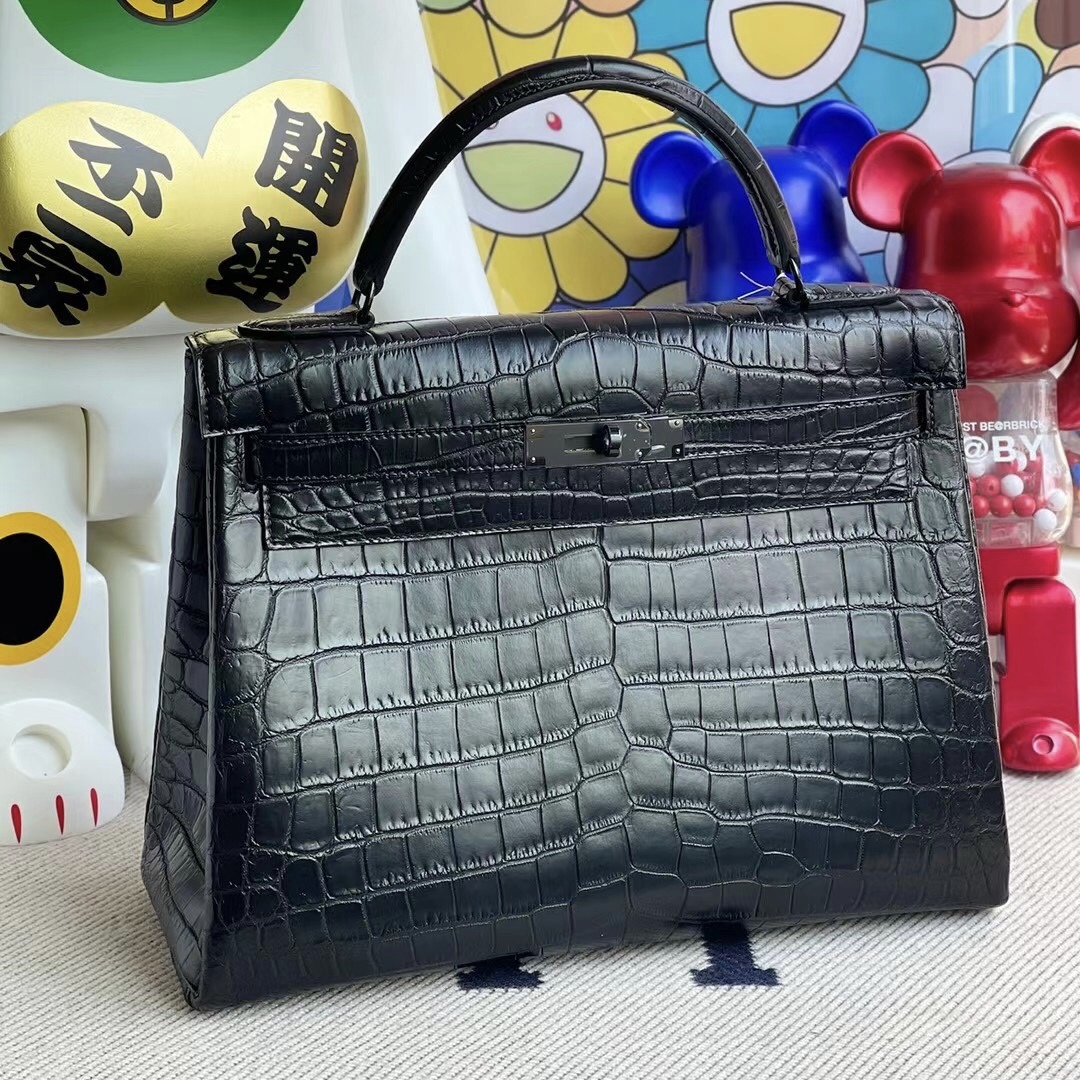 Hermes Kelly 32cm So Black 89 Noir  Matte Nilo Crocodile HCP